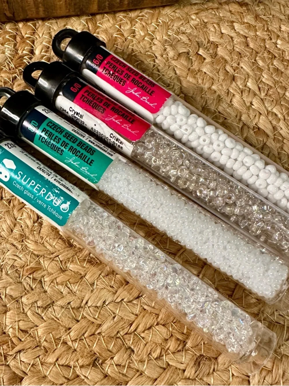 John Bead Czech Seed Beads - White & Clear Mix